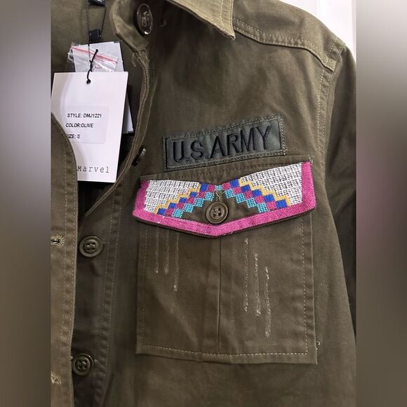 NEW Dance & Marvel Army Military Shacket Jacket Shirt Small Olive Camo - Picture 8 of 8